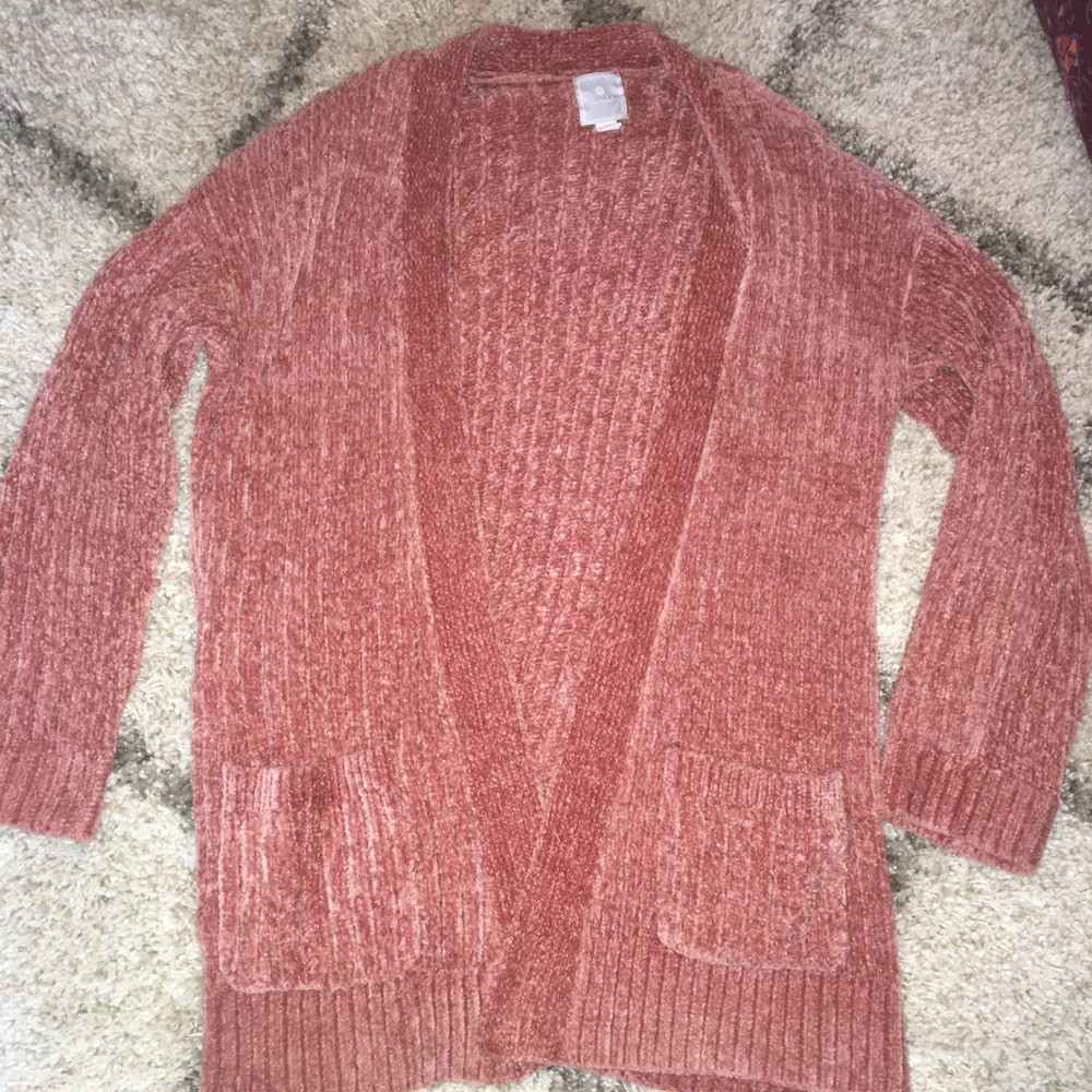 Long pink chenille cardigan